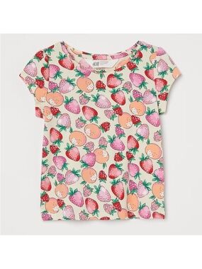 4/$25 H&M puff-sleeved jersey berry fruit print t-shirt toddler girls size 3T-4T